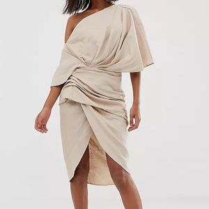 ASOS EDITION drape asymmetric linen midi dress, size 4